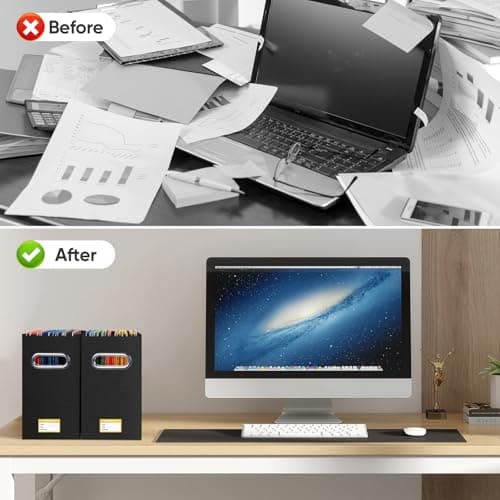 BALEINE File Organizer Box, Cardboard File Folder Organizer with Handle for Letter Size, Portable Collapsible Hanging Filing Box for Home Office Document Storage (2 Pack, Black) 7