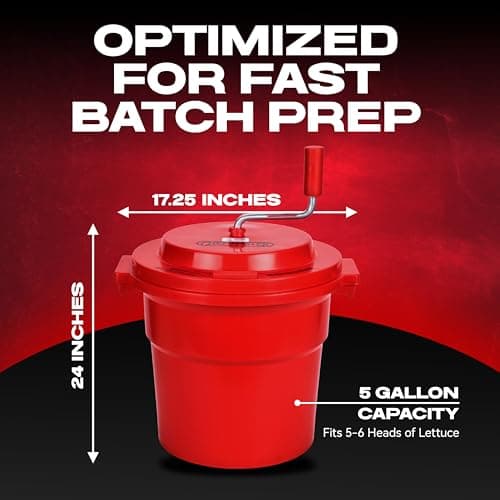 5 Gallon Chef Master Commercial Salad Spinner Dryer – Hand Powered Manual Lettuce Spinner and Fruit Washer Bowl w/ Strainer - Sealed Gearbox, Built In Brake System - Durable Spinner Mechanism - 90005 8