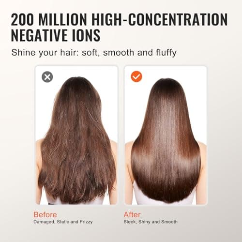 VEVOR High-Speed Hair Dryer with 102,000RPM Brushless Motor, 200 Million Negative Ions Hair Blow Dryer, 3-Color Temp LED Lights & 2 Speeds, Lightweight Hairdryer with Diffuser & Nozzle for Home Travel 6