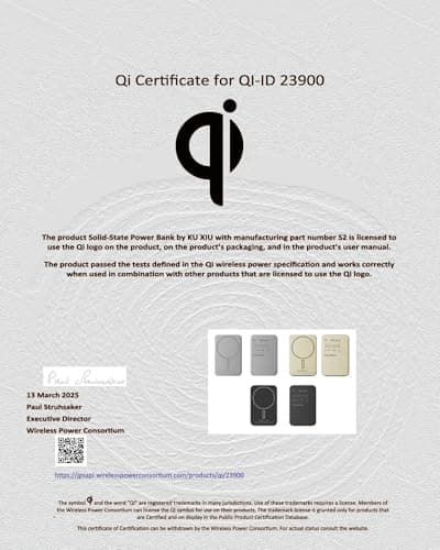 KU XIU 2025 Solid-State Magnetic Portable Charger 5000mAh, Qi2-Certified 15W Wireless Power Bank, High Energy Density & Safety, Travel Magnetic Battery Pack for iPhone 17/16/15/14/13/12-Titanium 7