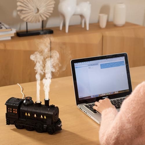 Lonyiabbi Steam Train Essential Oil Diffuser Set, 300 ml Retro Train Aromatherapy Diffuser with Night Light, Includes 2 Essential Oils, Desk Decor Humidifier, Gift for Train Lovers 5