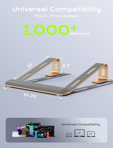 JCZT Aluminum Laptop Stand, Notebook Stand with Wrist Rest, Ergonomic Detachable Laptop Mount, Computer Stand Compatible with 10-17'' All Laptops Such as MacBook Air Pro/HP/Dell/Lenovo, Gold 5