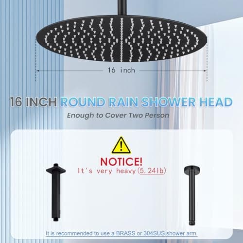 KINLIV 16 inch Matte Black Round Ceiling Rainfall Shower Head, All Metal Stainless Steel 304, Full Body Rainfall Shower with 230 Silicone Nozzles 3