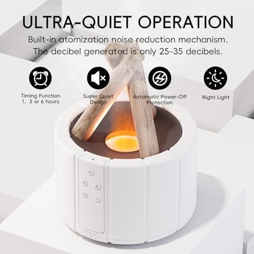 YALEDI Campfire Flame Fire Diffuser, Bonfire Aromatherapy Essential Oil Diffuser, 250ml Wood Cool Mist Humidifier for Home,Bedroom,Office, Remote Control, Auto Shut-Off, Night Light, Gift (White) 3