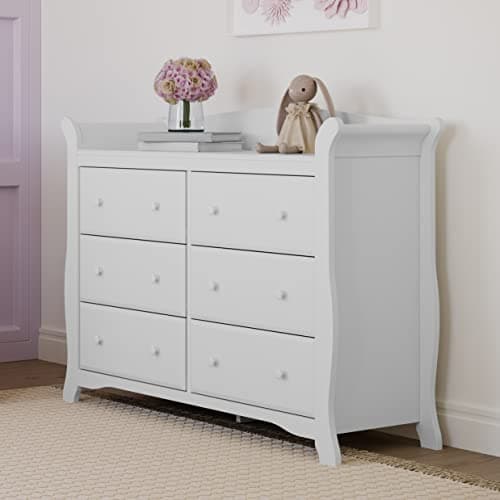 Storkcraft Avalon 6 Drawer Double Dresser (White) – Dresser for Kids Bedroom, Nursery Dresser Organizer, Chest of Drawers for Bedroom with 6 Drawers, Classic Design for Children’s Bedroom 6