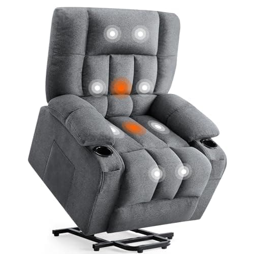 Sweetcrispy Recliner Chair with Vibrating Massage and Heating, Home Theater Seating with Lumbar Support, Adjustable Electric Power Lift Chairs with Cup Holders Remote Control for Living Room, Grey