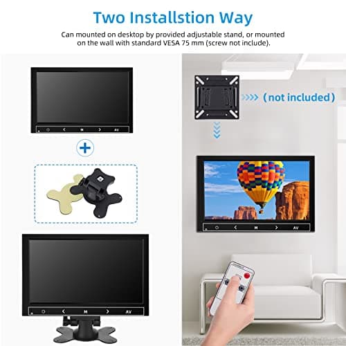AISHICHEN 7 Inch Small Monitor, Raspberry Pi Screen Built-in Speakers, Mini Display 1024 x 600, 60 Hz, 5ms, IPS Screen Display w/Remote Control, HDMI VGA AV BNC Input, Computer PC Monitor 5