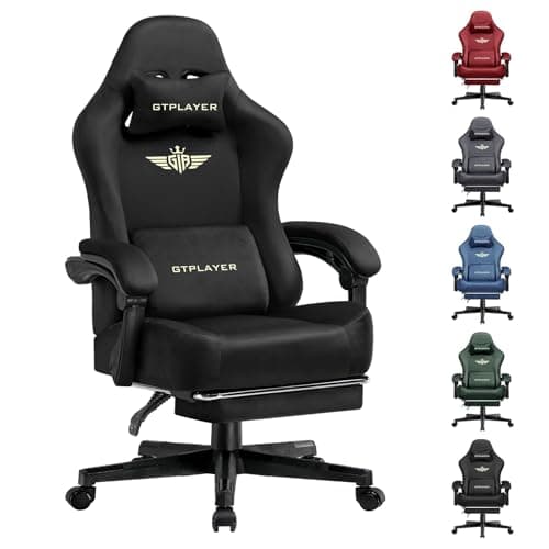 GTPLAYER Gaming Chair Fabric with Pocket Spring Cushion, Big and Tall Gamings Chairs 350LBS High Back Computer Chair with Footrest for Adults Lumbar Support Swivel Game Chair for Office Light Black