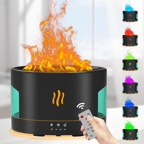 POSVIU Oil Diffusers for Home large Room, 450ml Visible Water Tank, Air Diffuser Humidifier with Bluetooth Speaker, White Noise and Remote, Flame Humidifier for Bedroom,Office, 7 Colors Diffuser Gifts