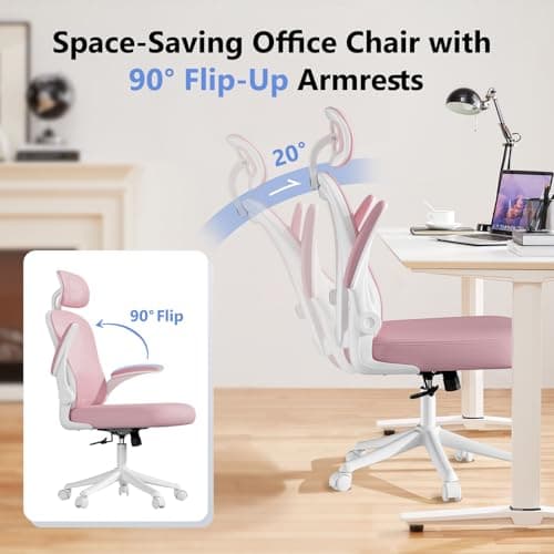 SeekFancy Ergonomic Office Chair M903, Computer Desk Chair with Wheels, High Back Mesh Office Chair with Adjustable Lumbar Support, Headrest, Flip-Up Armrests, Pink 9