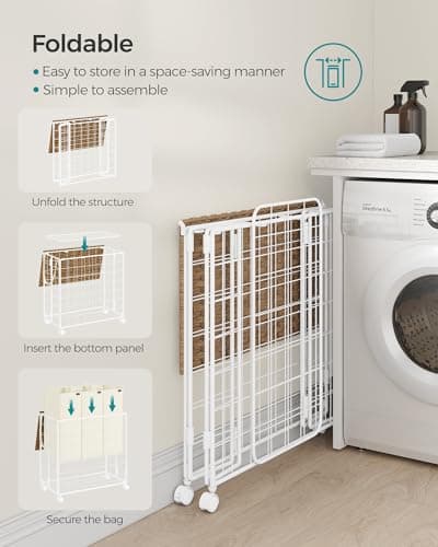 SONGMICS Laundry Hamper, 130L Laundry Basket with Lid, Clothes Hamper with Wheels, Collapsible Removable Liner Bag, Iron-Made Laundry Sorter, Natural Beige and Cream White ULCB313N01 6