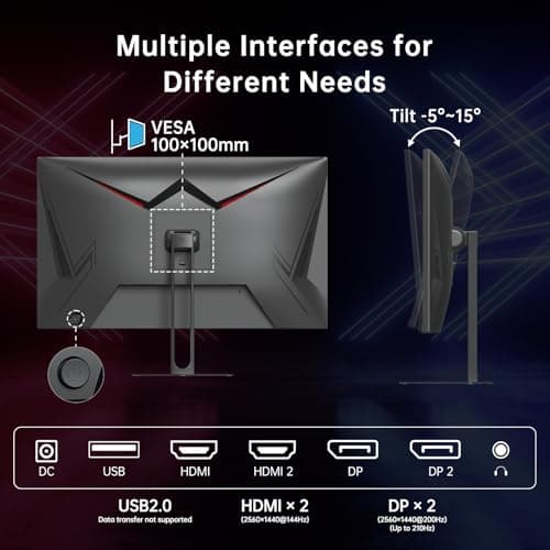 KTC 27 Inch Gaming Monitor - 2K QHD 2560 x 1440 Monitor, Up to 210Hz & 1ms, Bulit-in Speakers, Adaptive Sync, HDR400, 131% sRGB, IPS Monitors Gamer with HDMI 2.0 x 2 & DP1.4 x 2, H27T22C-3 7