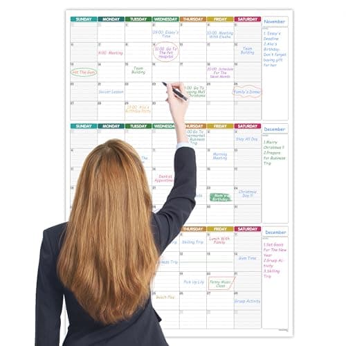 Large Dry Erase Calendar for Wall - Undated 3 Month Wall Calendar, 28" x 40"(Vertical), Dry Erase Calendar for Wall with 8 Stickers - Colorful