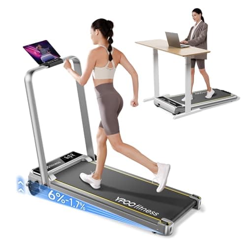 YPOO Walking Pad with Handles, Treadmill with Incline, Foldable Walking Pad Treadmills for Home/Office with 300lbs Capacity, Under Desk Treadmill with Compact Design