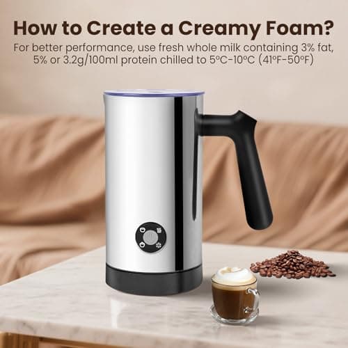 Stainless Steel 4-in-1 Electric Milk Frother, Milk Frother and Steamer, 10.6oz Large Capacity, Cold and Hot Foam maker for Lattes, Cappuccinos, Non-stick Coating Interior, Polished 5