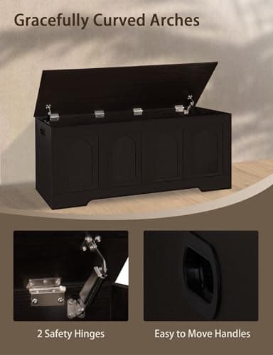 DINZI LVJ Storage Chest, 47.2”Wooden Storage Box with 2 Safety Hinges, Entryway Shoe Bench with Flip-Top, Large Trunk for Living Room, Bedroom, Easy Assembly, Espresso 8