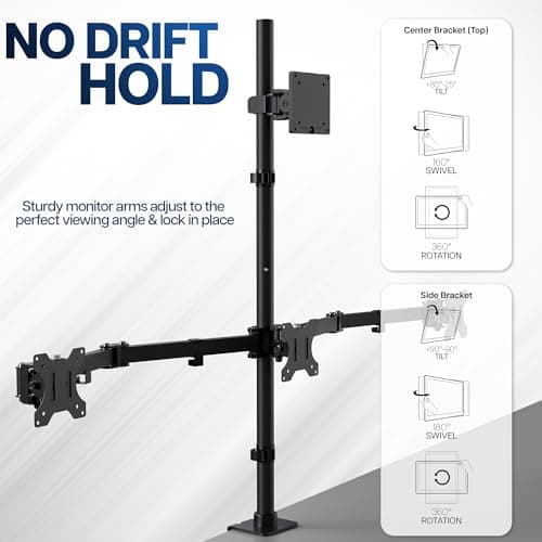 VIVO Quad Monitor Extra Tall Desk Mount for up to 49 inch Ultrawides on Top Bracket and 27 inch Screens on Lower Brackets, Holds up to 44 lbs, Black, STAND-V104T 5
