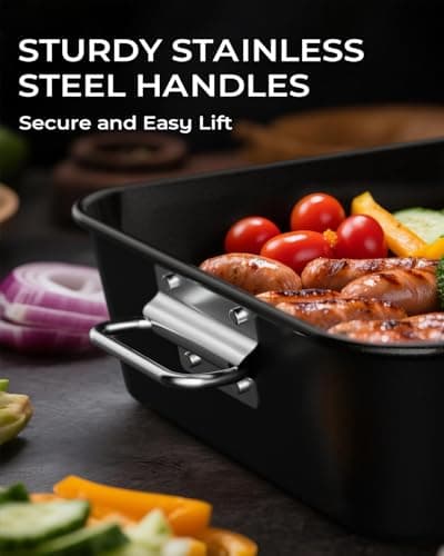 Armorbear Turkey Roasting Pan with Rack Non stick Carbon Steel Roaster 16x11 Inch, Dishwasher Safe, Deep Baking Broiler Pan for Oven Chicken, Bacon, Black 5