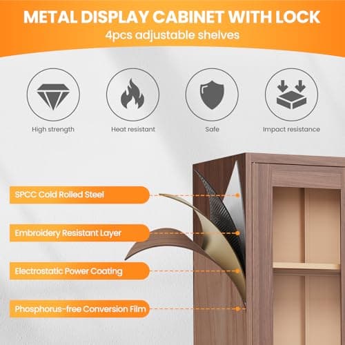 AFAIF Locking Display Cabinet with Glass Door, 71”H Metal Curio Cabinets with Adjustable Shelves, Tall Liquor Caninet Display Case for Living Room, Collectibles, Home, Clinic - Assembly Required 6