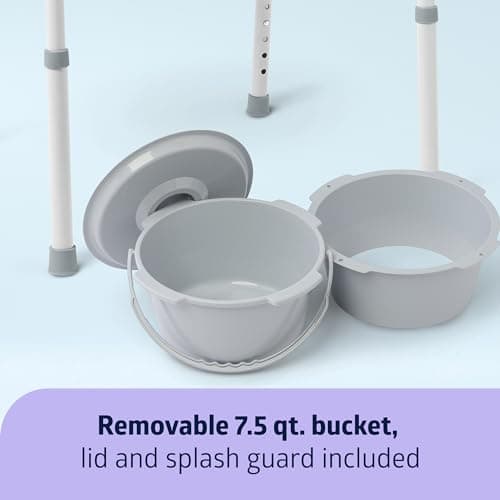 Medline 3-in-1 Steel Bedside Commode, Standard Seat, Sturdy Folding Frame, 7.5 QT. Bucket, 350 lb. Weight Capacity, Clip-on Seat, Easy Cleaning, Tool-Free Assembly, Gray 6