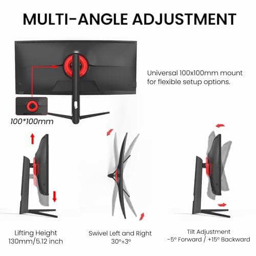 CRUA 40'' 5K Ultrawide Curved Gaming Monitor, 21:9, 5120 x 2160, 120Hz, IPS Computer Monitor with Built-in Speakers, AMD FreeSync, PIP/PBP, 120% sRGB, HDMI 2.0 & DP 1.4, Tilt/Height Adjustable-Black 8