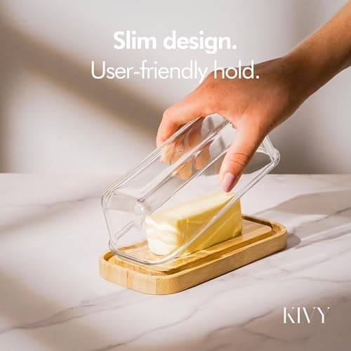 KIVY Glass butter dish with airtight lid that keeps butter soft - For countertop and refrigerator door shelf - Butter tray with lid fridge - Butter holder for counter - Covered butter dishes 7