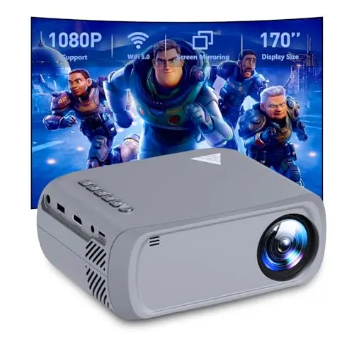 Mini Projector, iTJQ Portable Projector 1080P Supported for Indoor Outdoor Movies, Phone Projector Compatible with iOS/ Android, Laptop, TV Stick/ PS5, USB/HDMI/Type-C (Grey, VF370)