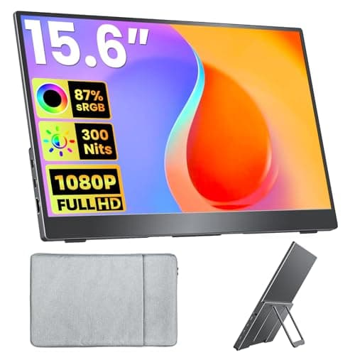 Upperizon Portable Monitor 15.6 inch FHD 87% sRGB 60Hz IPS HDR HDMI USB-C Travel Monitor for Laptop MacBook PC Surface PS5 Xbox, External Display with Kickstand & Speakers, VESA Compatible