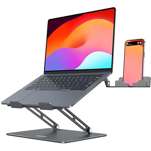 JCZT Laptop Stand for Desk, Adjustable Aluminum Laptop Computer Stand, Foldable Ergonomic Computer Stands with Phone Holder for MacBook Air, Pro, Dell XPS, HP 10-16'' Devices - Grey