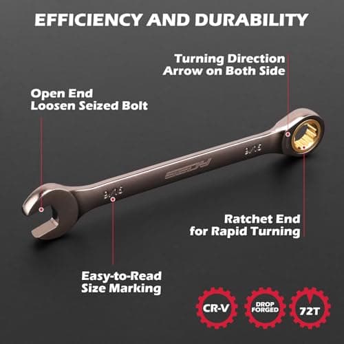 Premium 12-Piece SAE Ratchet Wrenches Set with Magnetic Organizer 1/4"-7/8", 72-Tooth Ratcheting Wrench Set, Cr-V Steel Ratchet Combination Wrench Set for Automotive, Machine Repair 5