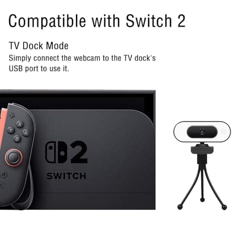Svcouok 1080P USB Camera for Switch 2/ PC, Ring Light & 3-Level Brightness - Streaming Camera with Built-in Mic, Tripod & Plug&Play for Zoom/Skype/Facetime, PC/Mac/Laptop 5