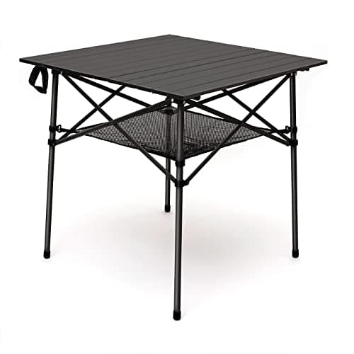 SUNNYFEEL Aluminum Folding Table for Camping, Lightweight Roll Up Top, Portable Camp Tables with Carry Bag for Outdoor Picnic (Square, Brown)