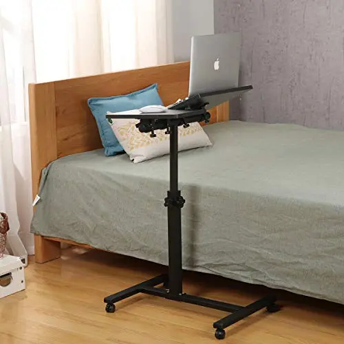 TigerDad Overbed Bedside Desk Mobile Rolling Laptop Stand Tilting Overbed Table with Wheels Height Adjustable Tray Table for Laptop Bed Sofa Side Table (Black) 9