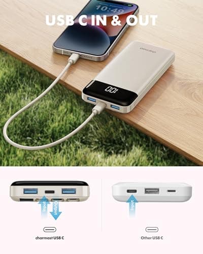 charmast Portable Charger with Built in Cables, Power Bank with Cords Wires, Slim 10000mAh Travel Battery Pack 6 Outputs 3 Inputs 3A Fast Charging for Samsung Google Pixel LG Moto iPhone iPad 8