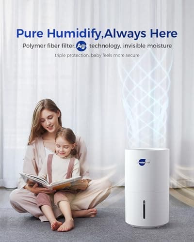 WaterFirst® Humidifiers for Bedroom with Healthy Humidity, Top Fill Evaporative Humidifier, Filter & Ag+ Technology Keep Cleaner Moisture, No White Dust, No Mist without Wetting Surface 6