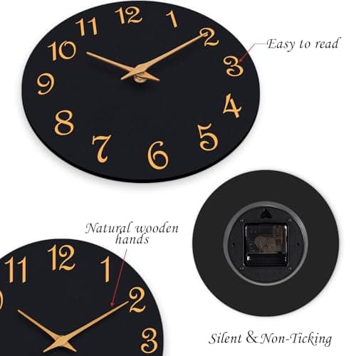 Roymnie Wall Clock, 8 Inch Modern Wall Clocks Battery Operated, Small Silent Non Ticking Clock Decorative for Kitchen, Bathroom, Bedroom, Desk, Bookshelf (Black Gold) 6