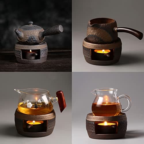 Fenyya Teapot Warmer Matte Classic Retro Ceramic Universal Tea Warmer Stand Set with Candle Holder Japanese Style for Warming Tea, Coffee and Milk etc. 8