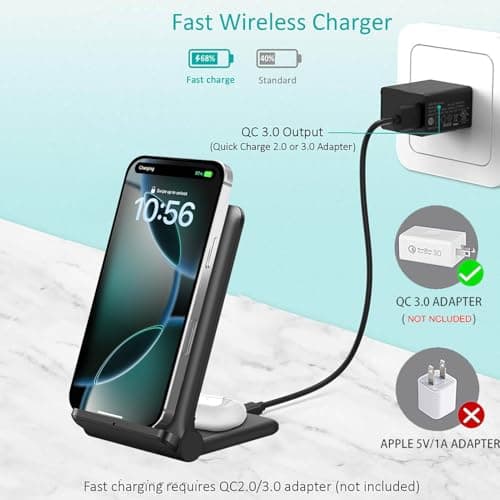 2 in 1 Wireless Charger,Foldable 20W Fast Wireless Charging Stand Compatible with iPhone 17/16/16 Pro/15/14/X/AirPods,Dual Phone Induction Charge Station for Samsung,Pixel,Xperia,LG(No Plug) 6