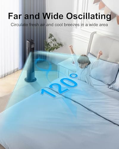 Uthfy Oscillating Tower Fan with Remote, Electric Standing Floor Fan for Bedroom Indoor Office and Home Use,Quiet Cooling Portable Bladeless Tower Fans, 30 inchs, Black 6