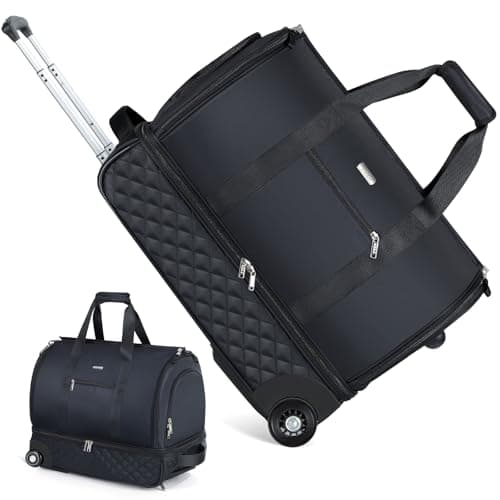 Lekeinchi Rolling Garment Bag for Travel - Convertible Duffel Bag with Wheels & Shoes Compartment, Carry on Suit Luggage Bag with Trolley for Business Trip, Wedding, Weekender