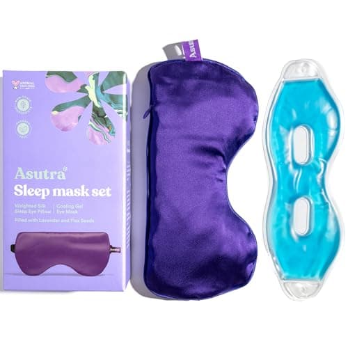 ASUTRA Silk Eye Pillow for Sleep, Purple - Filled w/Lavender Buds & Flax Seeds, Weighted Eye Mask, Meditation & Light Blocking Blindfold, Cooling Gel Mask Included