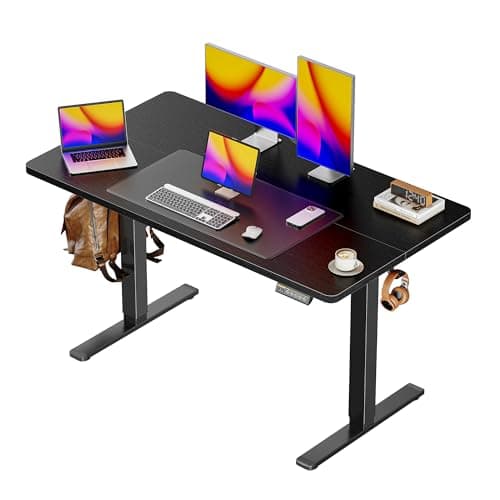 Huuger 48 x 28 Large Electric Standing Desk, Height Adjustable Desk, 27.6" Deep Desktop, Stand up Gaming, 2 Hooks, 3 Preset Heights, for Home Office, Black