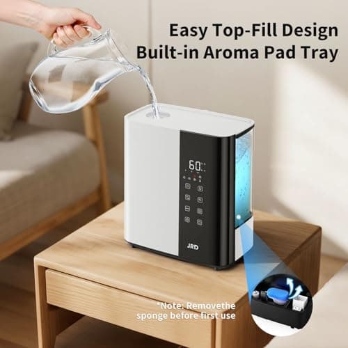 JRD Warm & Cool Mist Humidifiers for Bedroom 5L, Quiet Ultrasonic Air Humidifier Fast Symptom Relief, 50H Runtime, 12H Timer, Oil Diffuser, 7 Color Light for Large Room, Office, Baby, Plants-White 7