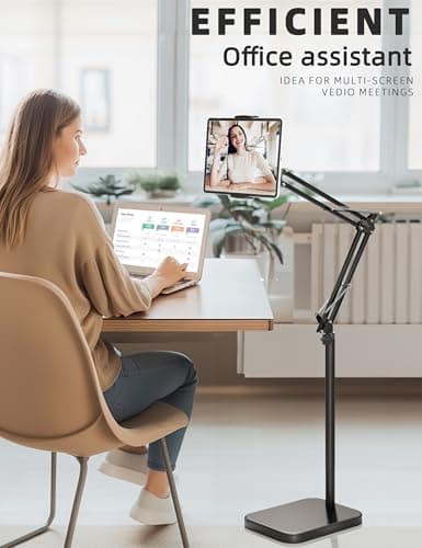 BluuSuuk Tablet Floor Stand with 11lb Stable Base - Adjustable Height Stretchable Arm Swivel Holder Mount, Compatible with iPad Pro Air Mini 12.9/9.7, Kindle, Galaxy Tab, Cell Phones (4.7''-13'') 5