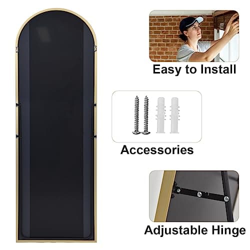 HARRITPURE 64"x21" Arched Full Length Mirror Free Standing Leaning Hanging Mounted Mirror Aluminum Frame Modern Simple Home Decor for Living Room Bedroom Cloakroom, Gold 9