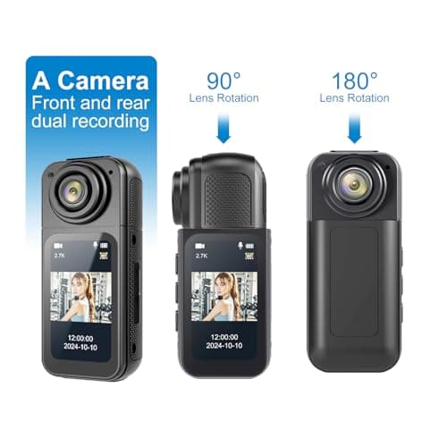 Thumb Action Camera 2K,Lightweight 1.26oz POV with Magnetic Lanyard,Portable Body Camera with 1.47" IPS Screen,180° Rotating Lens,Wearable Pocket, for Vlog with 64G Card (Black) 5