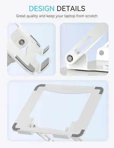 SOUNDANCE Laptop Stand with 360° Rotating Base, Ergonomic Computer Riser for Desk, Adjutable Height Muti-Angle, Foldable Laptop Mount, Stable Metal Holder Support 10-15.6" Notebook PC, White 8