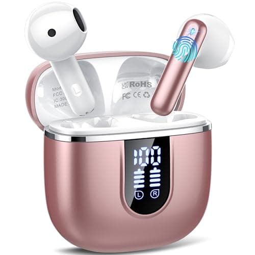 Wireless Earbuds, Bluetooth 5.4 Headphones in Ear Buds, HiFi Stereo Wireless Earphones with 4 ENC Noise Cancelling Mics, 40H Wireless Headphones with IP7 Waterproof, Dual LED Display USB C, Rose Gold