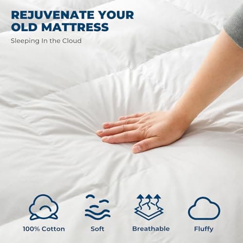 ROSE FEATHER Goose Down Feather Mattress Topper,Queen Down Mattress Protector Cover with Straps,Plush Soft Fluffy Baffled Pillowtop,Hypoallergenic Featherbed Cooling Pad All-Season Luxury(60x80 inch) 5