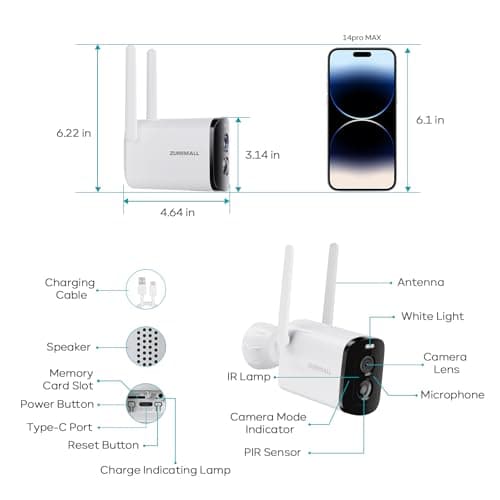 ZUMIMALL Security Cameras Wireless Outdoor, 2K Solar Camera for Home Security with 3MP Color Night Vision, 2.4GHz WiFi, 2-Way Talk, Spotlight & Siren, IP66 Waterproof, Compatible with Alexa 9